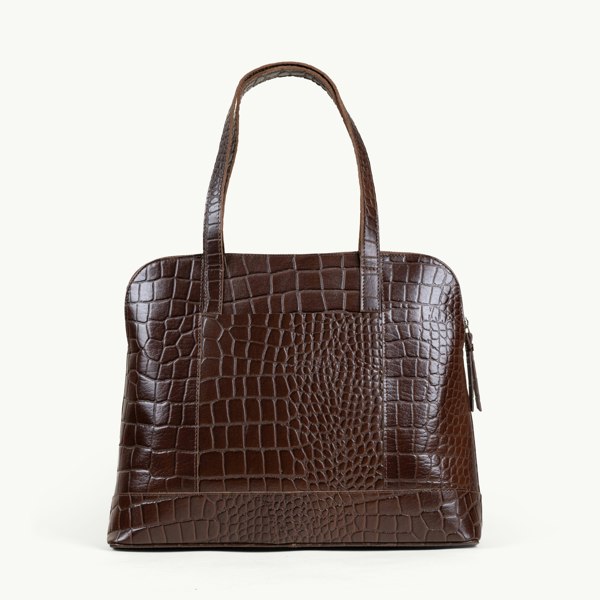Assots London 'Eva' Brown Croc Real Leather Designer Unlined Tote Bag