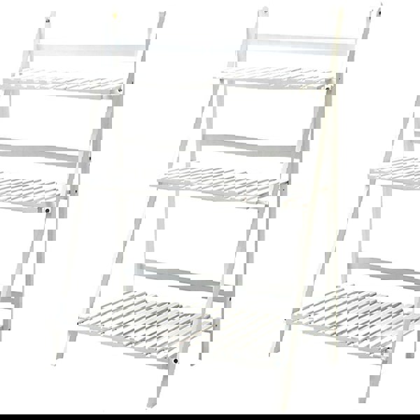 3-Tier Foldable Plant Stand Wooden Ladder Shelf Natural/White Living and Home