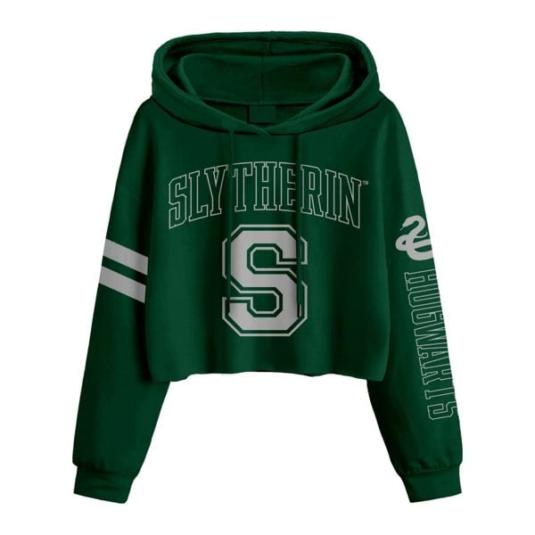 Harry Potter Womens College Slytherin Crop Hoodie - Green