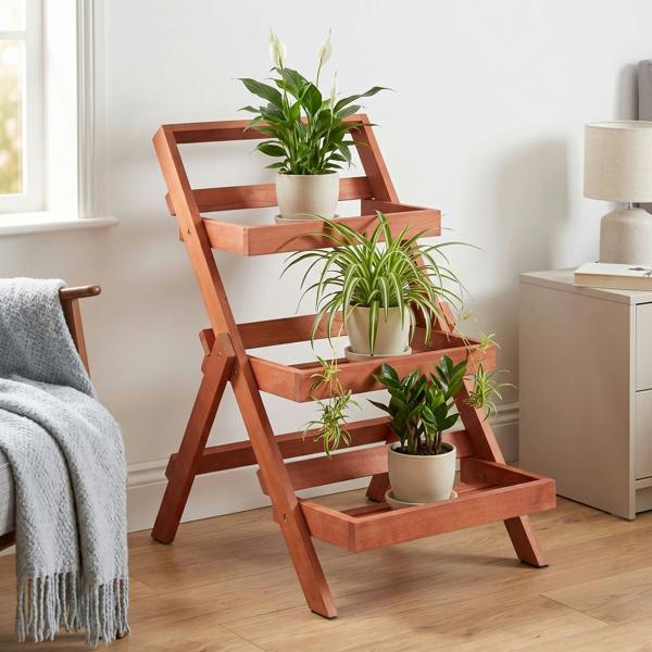 Samuel Alexander 3 Tier Wooden Foldable Indoor Plant Stand Display Shelf