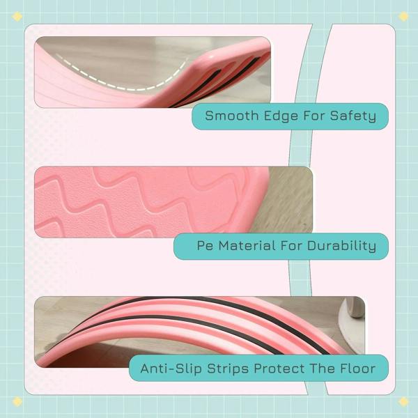 Kids pink balance board close-up showing smooth safety edge and anti-slip strips