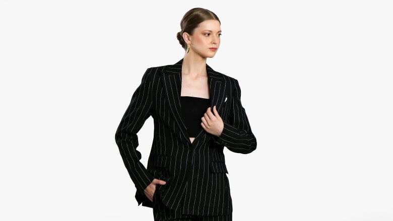 LuvForever Fashion Regent - Black Striped 100% Linen Suit