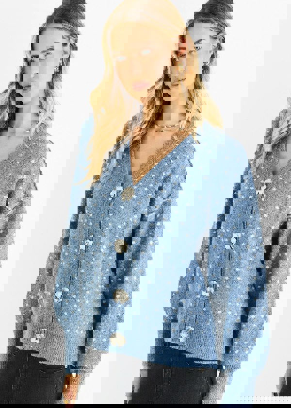 Gini London Spot Print Button Cardigan Look Jumper