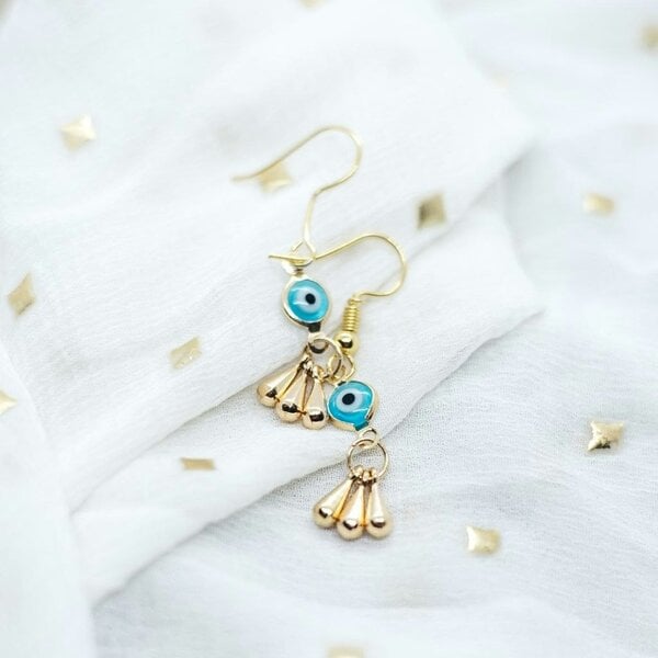 The Colourful Aura Handmade Evil Eye Protection Greek Lucky Eye Gold Dangle Drop Earrings