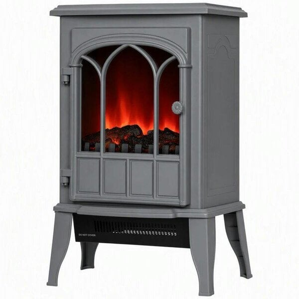 Freestanding Electric Fireplace, Electric Log Burner with LED Flame Effect, Overheating Safety System, 1000W/2000W Grey