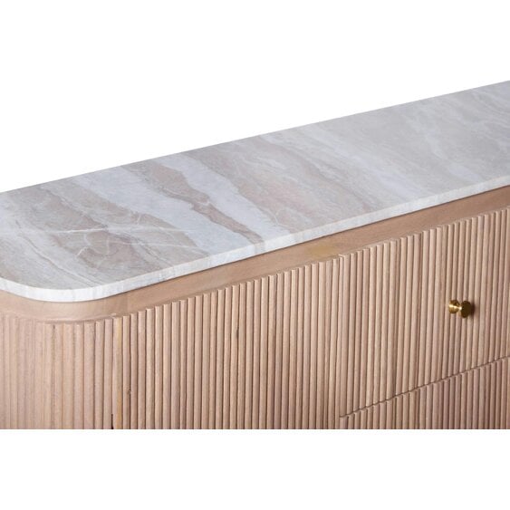 Wyld Haus Boston Natural Oak and Brown Marble 3 Drawer Sideboard