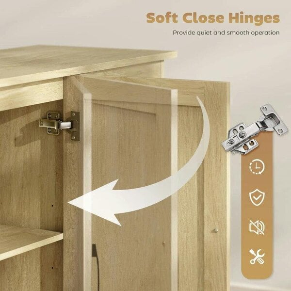 Sideboard with 2 Drawers Modern Storage Cabinet, Kitchen Cupboard with Adjustable Shelf and 3 Doors Natural