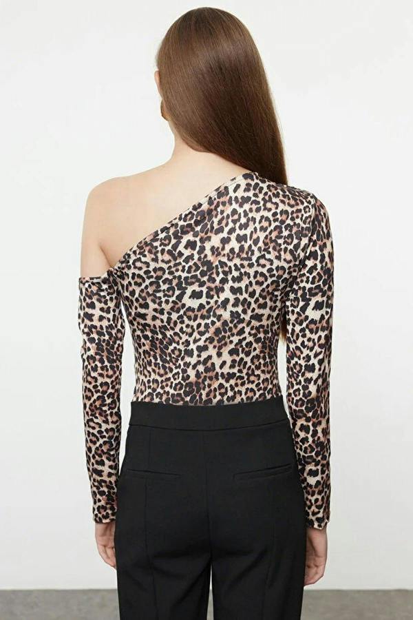 WOVCOR Asymmetrical Collar Long Sleeve Knit Bodysuit