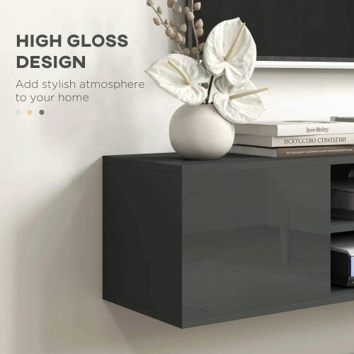 Bobobiy Floating TV Stand Cabinet for TVs up to 60", Wall Mounted TV Unit with Open Shelf, Storage Cupboards & Cable Management for Living Room, Grey