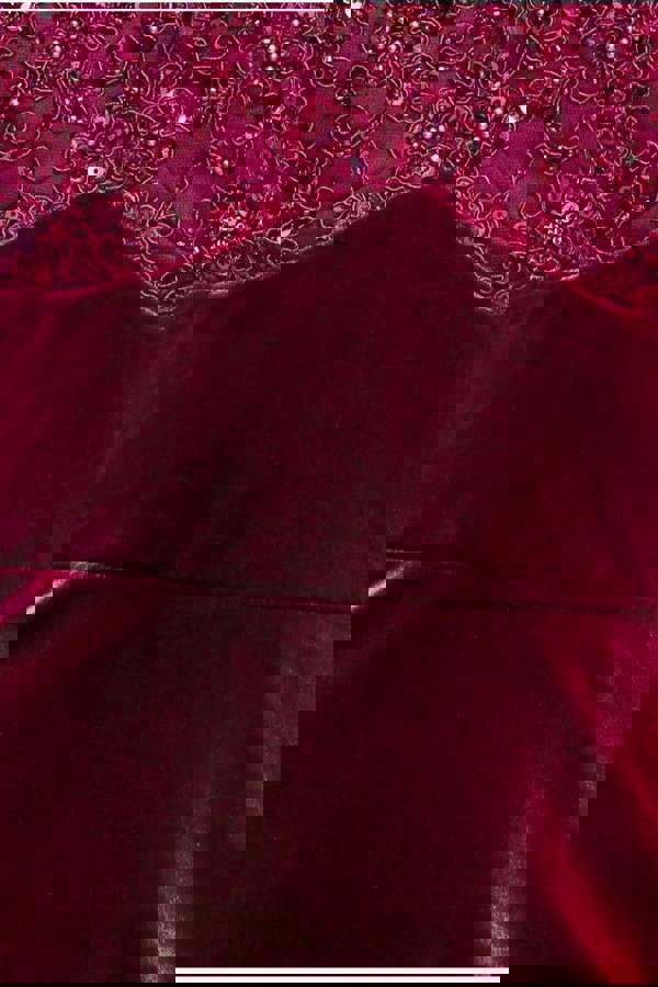 Scalloped Lace & Velvet Maxi Dress - Burgundy DR3972