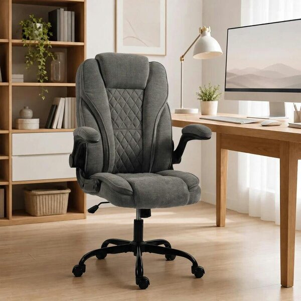 Office Chair, Ergonomic Desk Chair with Flip-up Armrest, Pocket Springs, Swivel Wheels, Adjustable Height, Dark Grey