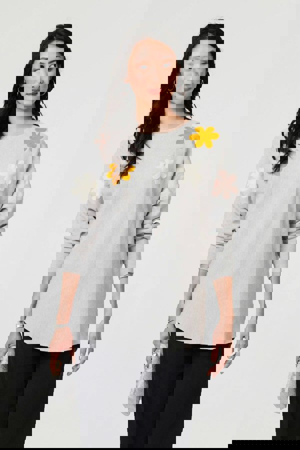 Grey | Floral Embellished Batwing Sleeve Jumper
