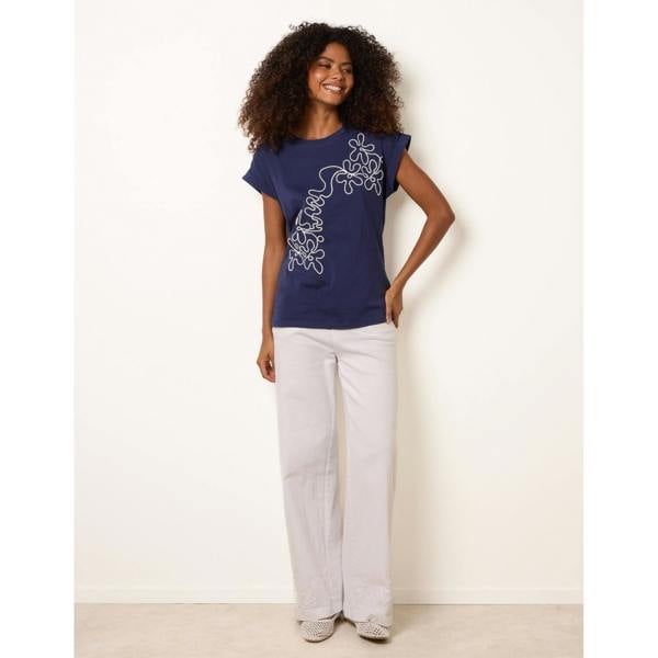 Blue Vanilla T-Shirt With Floral Embroidery