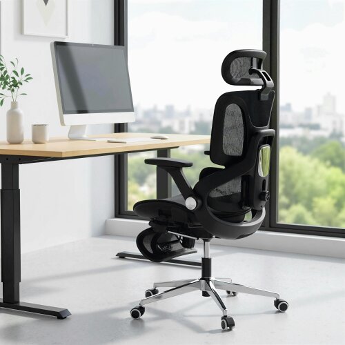 HOMCOM Ergonomic Office Chair, Mesh Desk Chair with Lumbar Support, Footrest