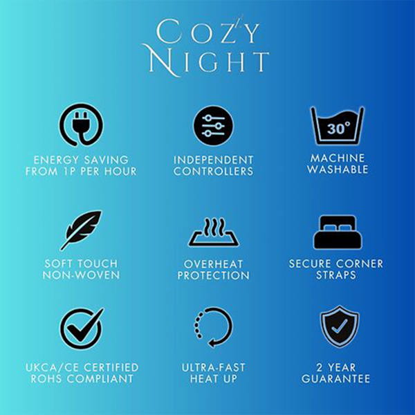 Cozy Night Electric Blanket Single Size Heated with 3 Heat Settings - Machine Washable with Overheat Protection