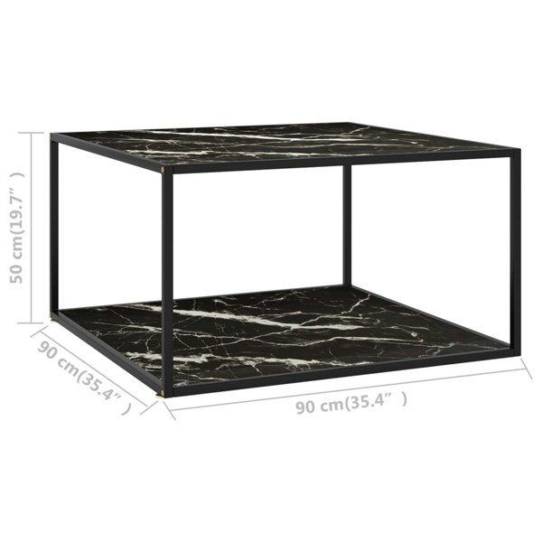 Berkfield Coffee Table Black with Black Marble Glass 90x90x50 cm