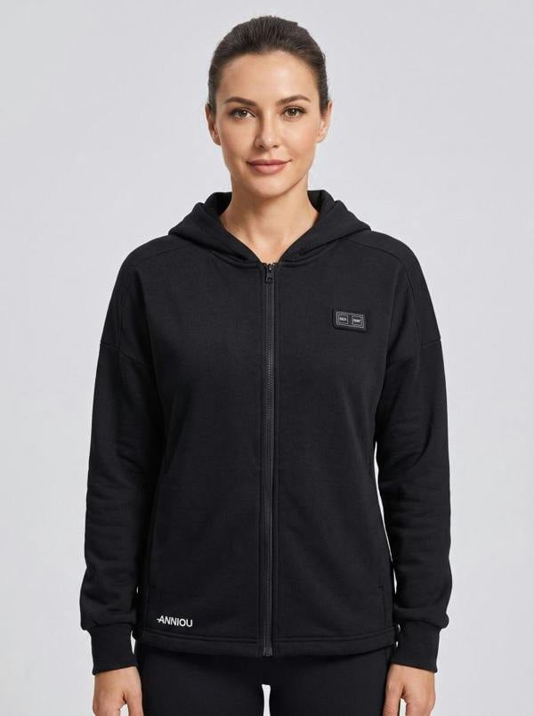 Anniou Womens Full-Zip Heated Hoodie - Black