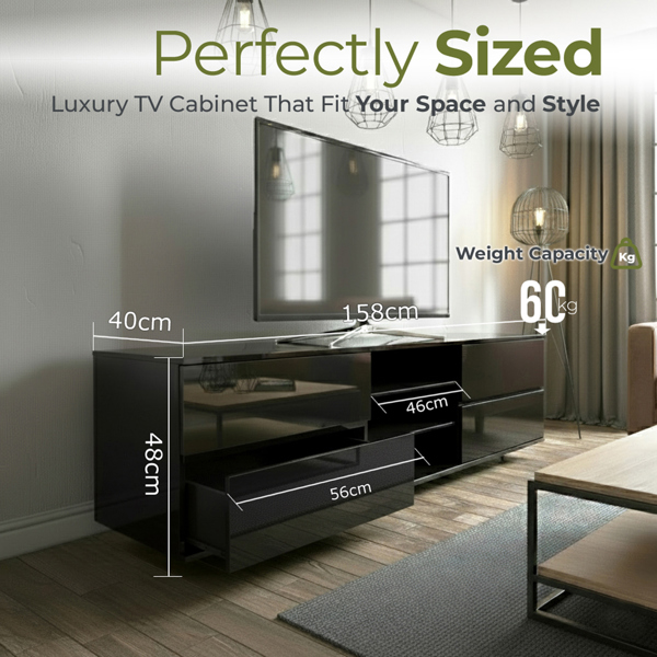 Centurion Supports AVITUS High Gloss Black with 4-Black Drawers for 32"-65" LED/OLED/LCD TV Cabinet - FULLY ASSEMBLED
