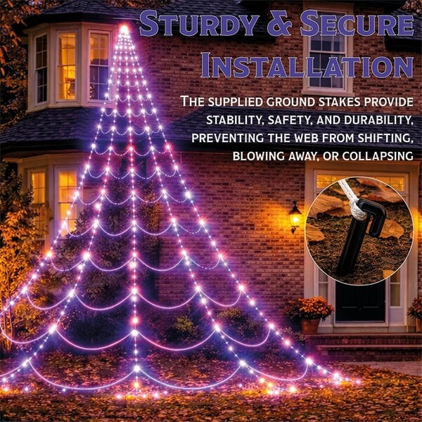 Scotts of Stow Fxlab Orange and Purple LED Spider Web Lights Outdoor with Hooks Stakes and Timer