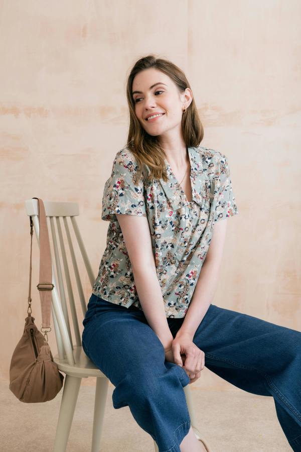 Lily & Me Lowlands Organic Ditsy Print Blouse Ocean