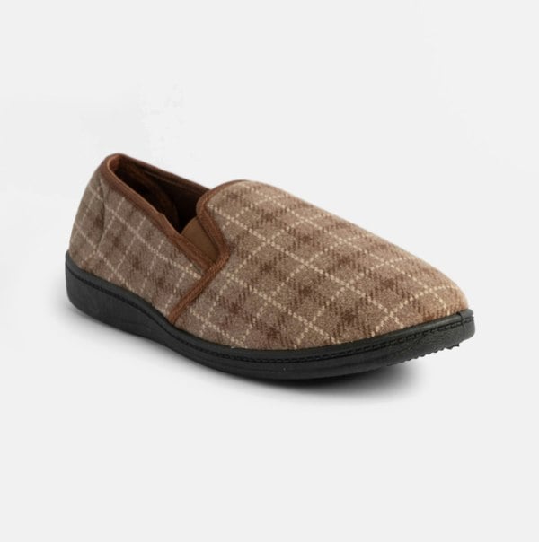 Jo & Joe GORDON Mens Full Slippers Checkered Brown