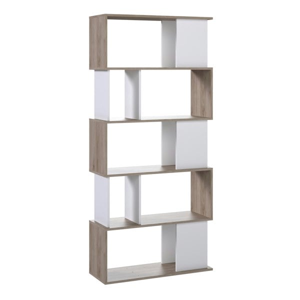 Furniture To Go Maze Open Bookcase 4 Shelves in Jackson Hickory Oak and White