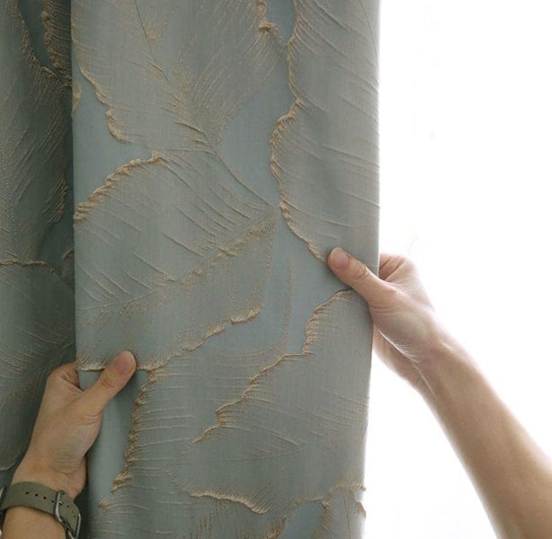Anyhouz Anydrape Curtain Blue 400cmx250cm 3D Leaves Luxury indo Blackout Home Curtain