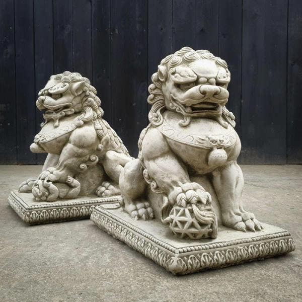 SPA Stone Cast Pair of Chinese Oriental Foo Dogs Outdoor Decor