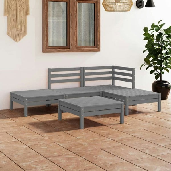 Berkfield 5 Piece Garden Lounge Set Solid Pinewood Grey