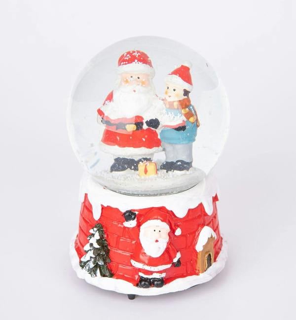 15cm Musical Christmas Snow Globe with Santa Scene and Resin Base image 1