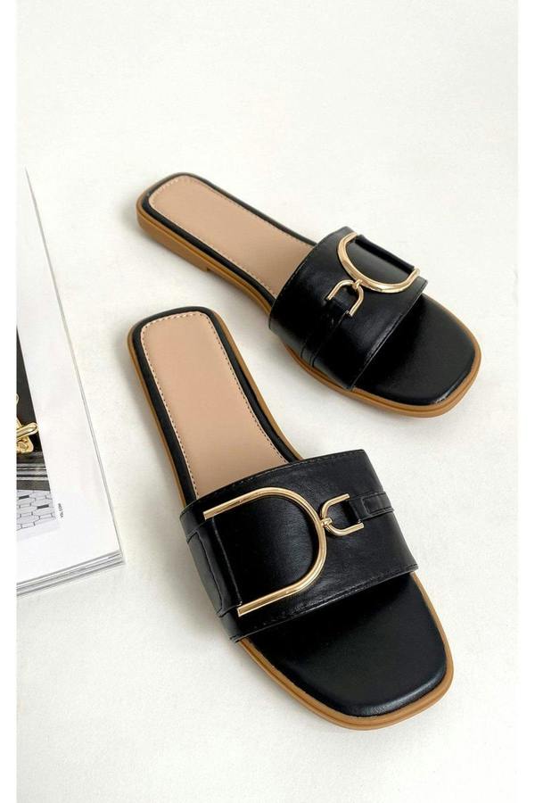 Ashleigh Gold Detail Sliders - Black