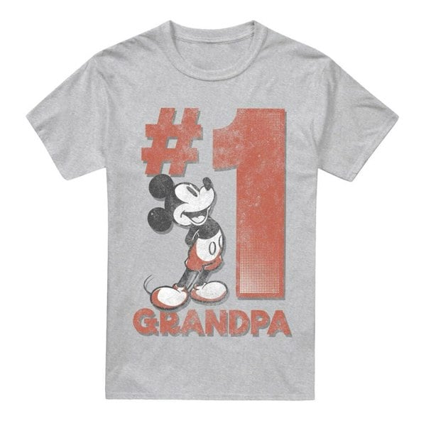 Disney Mens Number 1 Grandpa Mickey Mouse T-Shirt - Sport Heather