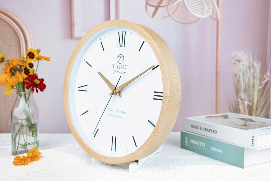 Tabic Time Clock - Planeteco Time Master - Roman numeral wall clock for home decor.