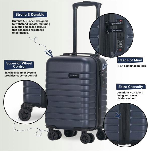Eagle Luggage ABS Hardshell Underseat Cabin Suitcase 45 x 25 x 20 cm Luggage Suitable for Rynair