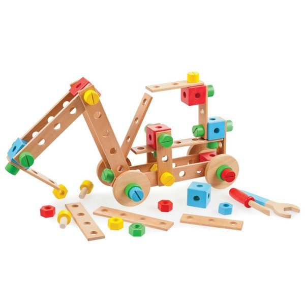 Tidlo Wooden Construction Set Including Tools, Screws, Bolts, Wheels & More - 91 Pieces