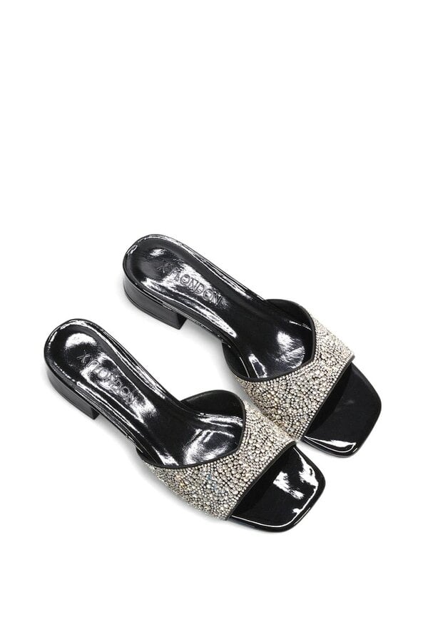 XY LONDON Low Heel Sandal Mules With Diamante Details