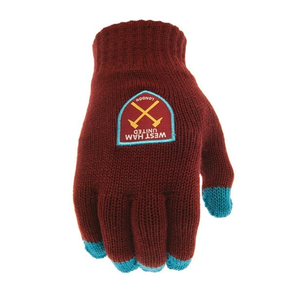 West Ham United FC Unisex Adult Touch Screen Winter Gloves - Scarlet Red/Sky Blue