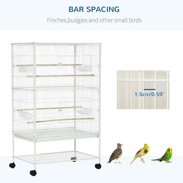 White bird cage with narrow bar spacing (about 1.5 cm) for small birds