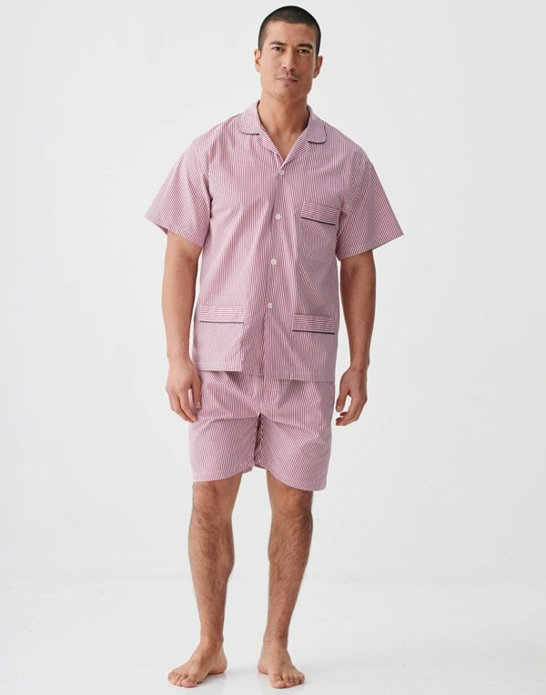 British Boxers Men's Crisp Cotton Short Pyjama Set – St James Red Pinstripe