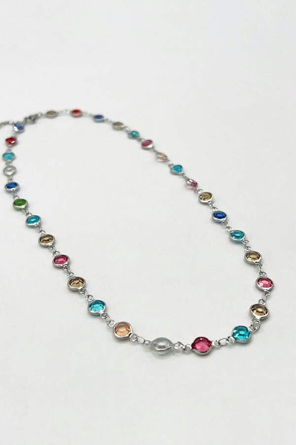 SVNX Round Crystal Necklace and Bracelet Set in Multi - Gift Boxed