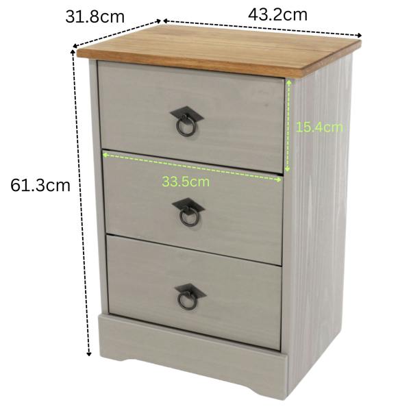Core Products Corona Grey Modern 3-Drawer Bedside Cabinet