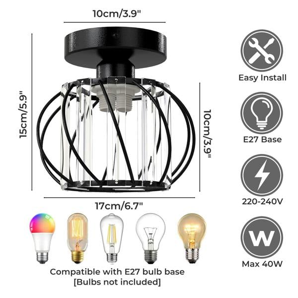 Emitto Crystal Ceiling Light Semi Flush Mount Chandelier Modern Hallway Black