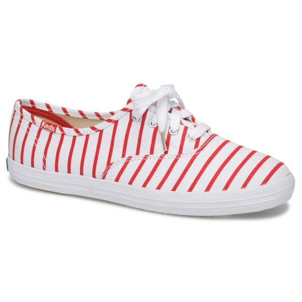 Keds Champion Women Breton Stripe Rubber Outsole White&Red Canvas Shoes, Size 3