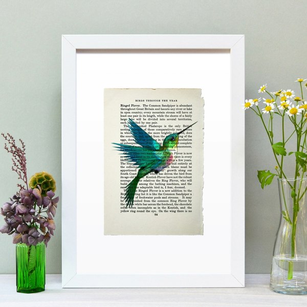 Hands & Hearts Hummingbird vintage book page art print