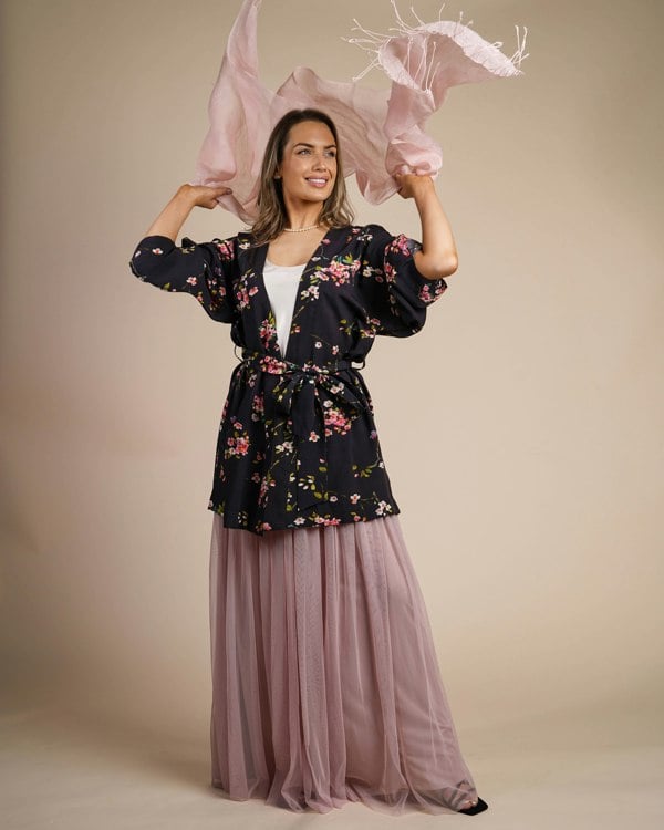 Antonia York Black & Pink Kimono | Coco Cherry Blossom Print Robe