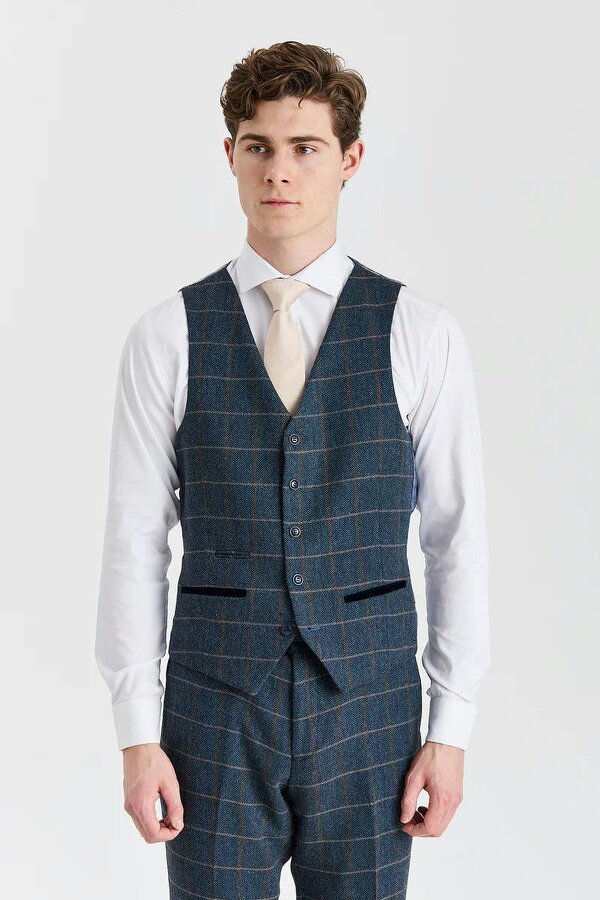 Paul Andrew Harris - Men's Navy 3 Piece Wool Blend Tweed Suit