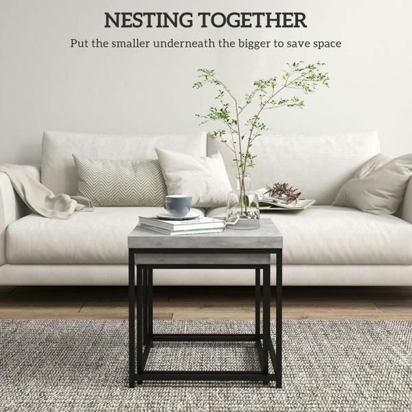 Wyld Haus Keco Wooden Grey Set Of 2 Nesting Coffee Tables With Thick Tabletops