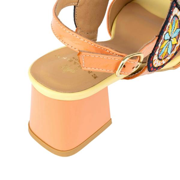 Embassy London Vibe - Coral Multi - Women's leather heel sandal with open-toe & ankle strap