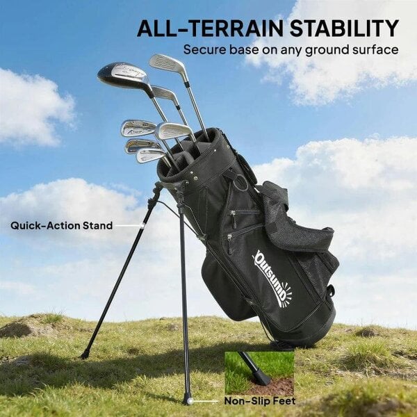 Golf Stand Bag 6 Way Full-Length Dividers, Waterproof Golf Bag with 5 Pockets, Black