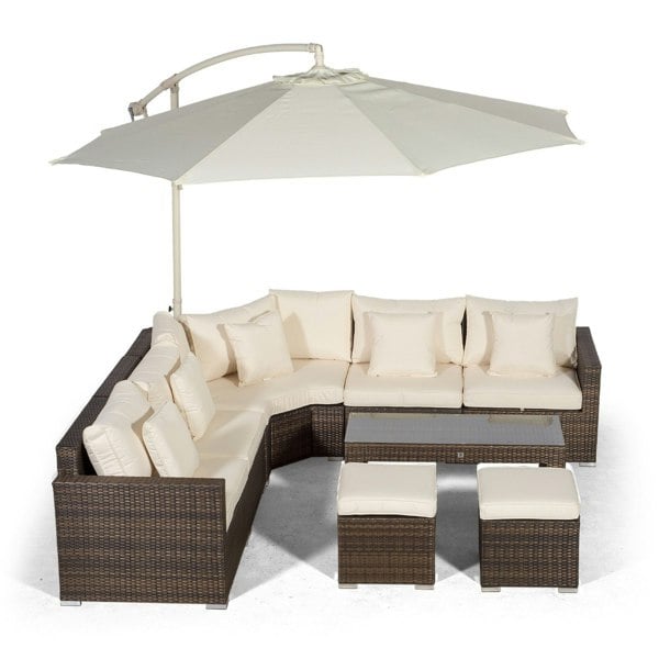 Giardino Santorini L Shape Modular 5 Seat Rattan Corner Sofa Set With Large Coffee Table & 2 Stools